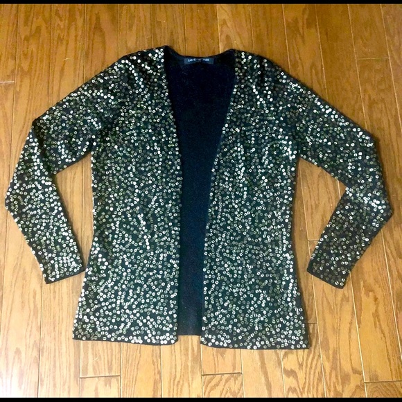 Carmen Marc Valvo Sweaters - Carmen Marc Valvo Black Cardigan Sweater Gold Sequins Women’s Size Small NWOT
